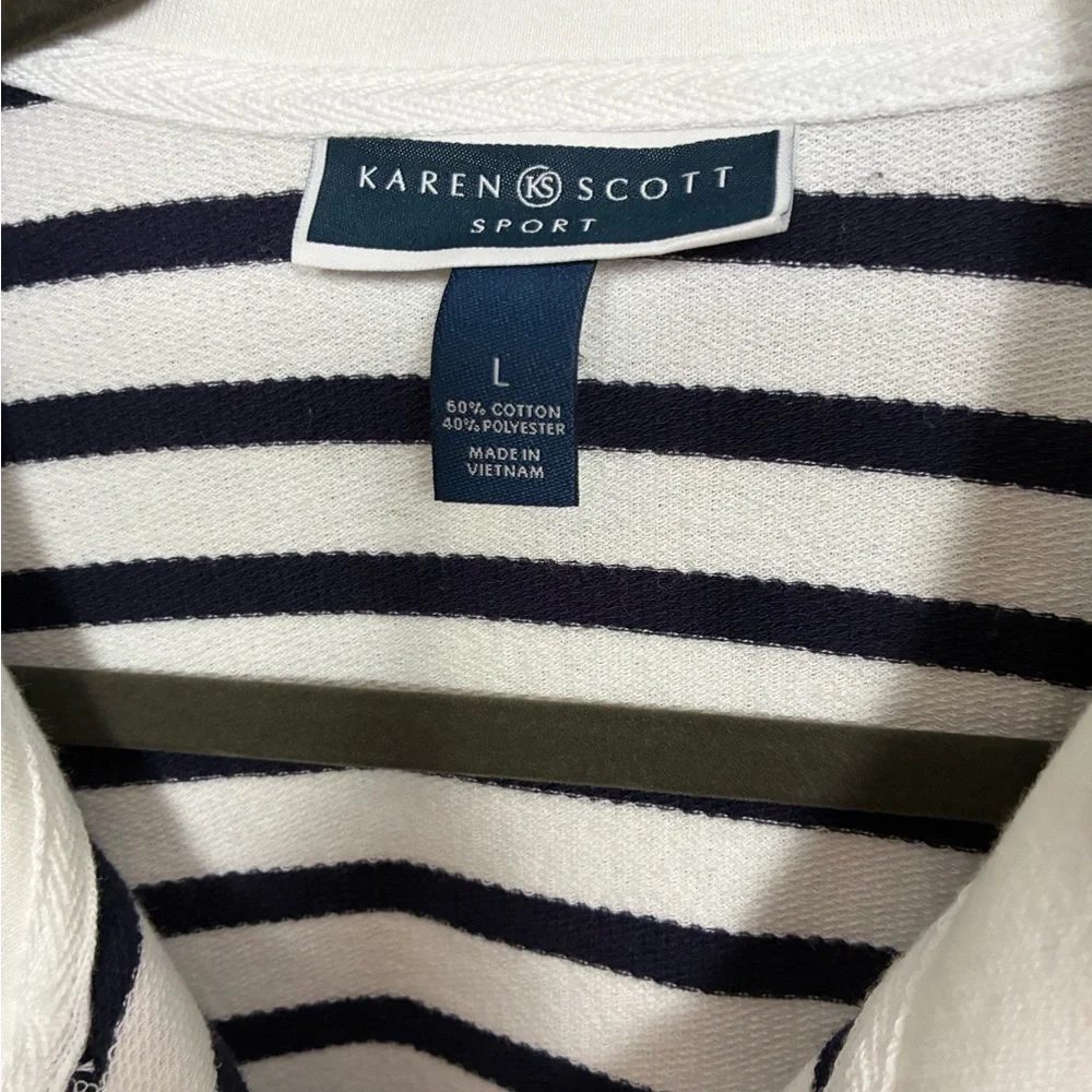 Karen Scott Sport Navy White Striped Zip Up Top Size Large Nautical Old Money - Picture 3 of 8